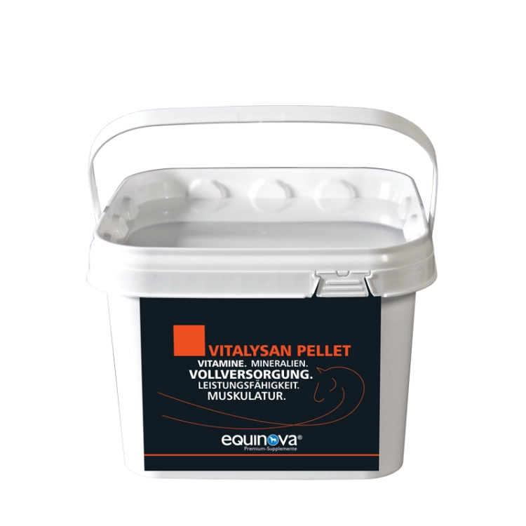 Witaminy i minerały Equinova Vitalysan Pellet.
Kompleksowy pakiet witalności dla zdrowia koni w formie granulatu.