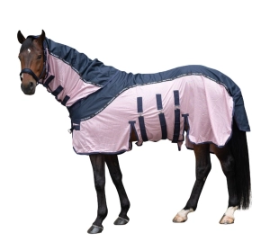 Derka siatkowa z kapturem HKM "Comfort Rain" granat-jasny róż