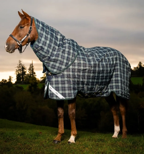 Derka padokowa z kapturem HORSEWARE Rhino Plus 1000D 100g hunter check-green